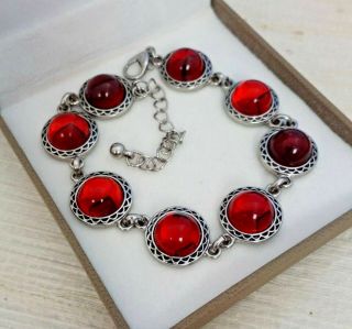 Vintage - CZECH Ruby Red Mirror Glass Cabochon - Bracelet 10mm 5