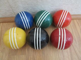 Set Of 6 Vintage 2 3/4 " Wood Striped Croquet Balls
