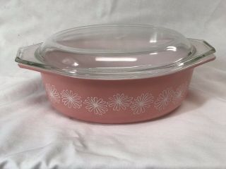 Vintage Pyrex 043 Pink Daisy With Lid