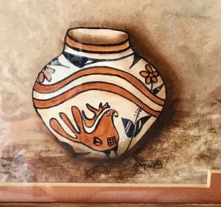 Vintage Art by Armido,  Native American Artist - Of An Acoma Pueblo Chicken On Pot 3