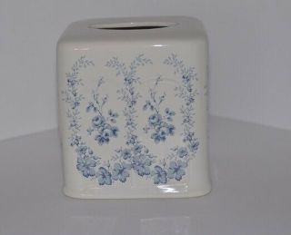 Laura Ashley Sophia Blue Floral Ceramic Tissue Box Cover - Vintage
