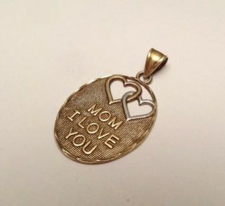 Vintage Mom I Love You Heart Family Charm Pendant Gold Over Sterling Silver 925