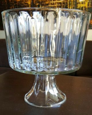 Vintage Ribbed Glass Trifle Dessert Dish Pedestal