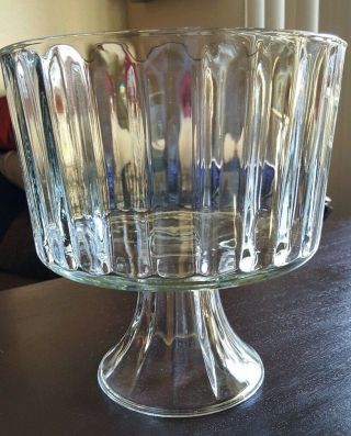 Vintage Ribbed Glass Trifle Dessert Dish Pedestal 6