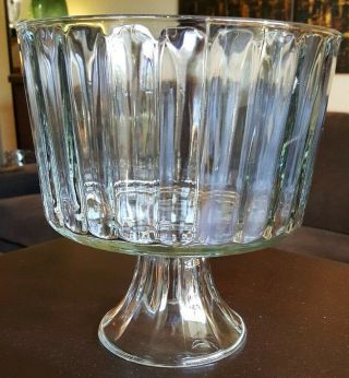 Vintage Ribbed Glass Trifle Dessert Dish Pedestal 7