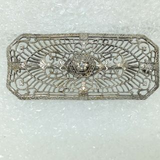 Vintage Ornate Diamond Victorian Brooch Pin Sterling Silver Filigree C - Clasp