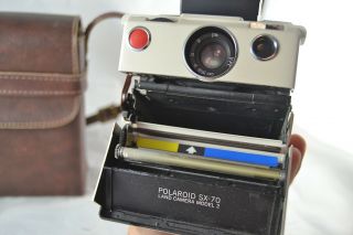 Vintage White & Leather Polaroid SX - 70 Land Camera Model 2 w/ Case 7