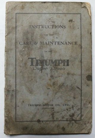 Vintage Triumph Seven Care And Maintenance Instructions Booklet