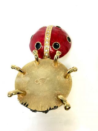 Vintage trinket box Goldtone crystals vibrant enamel ladybug item signed QIFU 3
