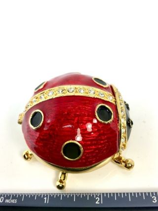 Vintage trinket box Goldtone crystals vibrant enamel ladybug item signed QIFU 4
