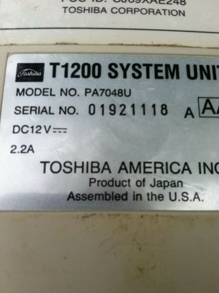 Vintage Toshiba T1200 Laptop With Model Pa7048u Not