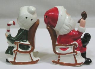 Vtg Christmas Pair Mr.  Mrs.  Santa Salt Pepper Shakers on Rocking Chairs 8139 2