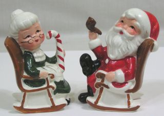 Vtg Christmas Pair Mr.  Mrs.  Santa Salt Pepper Shakers on Rocking Chairs 8139 4