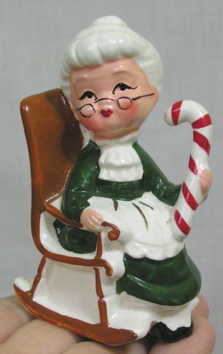 Vtg Christmas Pair Mr.  Mrs.  Santa Salt Pepper Shakers on Rocking Chairs 8139 5