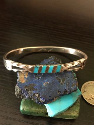 Vintage Mexico Tch - 11 Turquoise Sterling Silver Hinged Bracelet 25 G