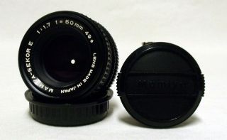 Vintage Mamiya - Sekor E F/1.  7 50mm Prime Lens Slr Film Camera Dslr Micro W/caps