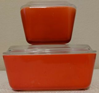 Vintage Red Pyrex Glass (501 & 502) Refrigerator Dishes Set Of 2 With Glass Lids