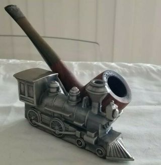 Metal Train Locomotive Pipe Rest Stand Holder With Wally Frank Vintage Pipe