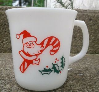 Vintage Pyrex Seasons Greetings Candy Cane Christmas Coffee Mug Holly