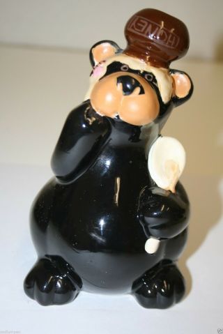Wow Vintage Ceramic Honey Jar Spilled On Black Bear Shaped Glossy Piggy Bank Nm