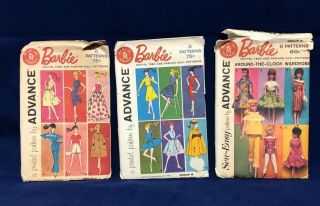 3 Vintage 1962 Sew - Easy Patterns By Advance Barbie Fashion Doll Patterns