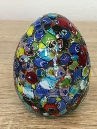 Vintage Murano Art Glass Egg Texture Scramble Millefiori Paperweight 4 " ” Tall