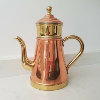 Vintage Brass And Copper Coffee Or Tea Pot - Made In Belgium - Two Toned