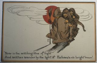 Witches Vintage Halloween Postcard