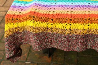 Vintage Handmade Crochet Knit Marled & Solid Rainbow Stripe Afghan/Throw/Spread 3