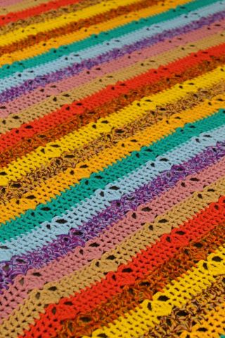 Vintage Handmade Crochet Knit Marled & Solid Rainbow Stripe Afghan/Throw/Spread 5