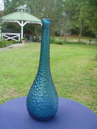 Vintage Empoli Italy Sea Turquoise Blue Bubble Glass Decanter Genie Bottle Only
