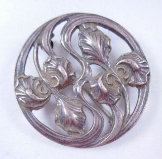 Vintage Art Nouveau Sterling Silver Iris Flower Brooch Or Pendant 925