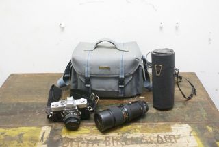 Minolta Srt101 35mm Slr Camera W/ Md 50mm 1:1.  4 & Vivitar 75 - 260mm Lenses,  Bag