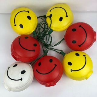 Vintage 7ct Smiley Face Blow Mold Outdoor Plastic Rv Patio Lights Camping