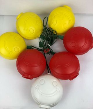 Vintage 7ct Smiley Face Blow Mold Outdoor Plastic RV Patio Lights Camping 2