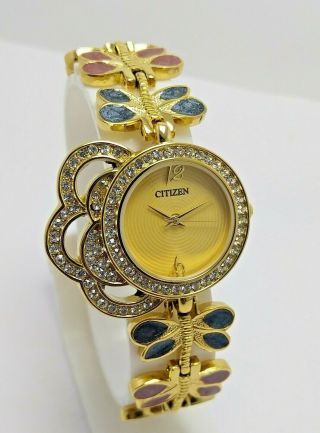 Vintage Citizen Quartz Golden Dial Wrist Watch For Women 