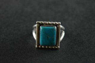Vintage Sterling Silver Beaded Turquoise Stone Square Dome Ring - 14g