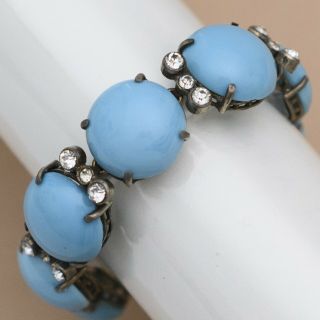 Vtg 1930’s French Art Deco Persian Turquoise Glass Paste Wide Bracelet
