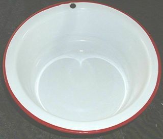 Vtg White Enamel On Metal Bowl Dish Red Trim 7 1/4 " Diameter