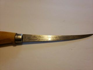 Vintage Signed J Marttiini Rapala Fish Fillet Knife Wood Handle Stainless Blade