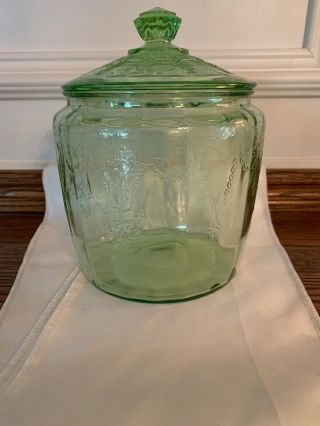 Vintage Green Depression Glass;cookie Jar; Princess Pattern Byanchor Hocking