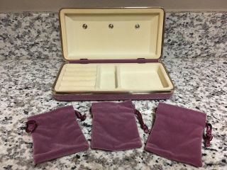 Vintage Lavender Velvet Jewelry Box With Ring Holders & (3) Removable Pouches
