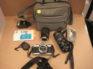 Vintage Minolta X - 370 Camera 35mm Film Slr W/ 2 Lens,  Case,  Flash & Accessory 