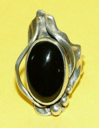 Vtg Native Navajo Old Pawn Southwestern Sterling Silver Black Onyx Ring Size 8.  5