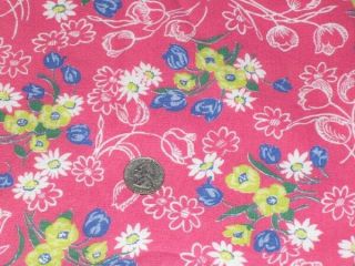 Full Vintage Feedsack: Deep Pink With Blue,  Green And White Flowers