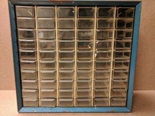Huge Vtg Akro - Mils 60 Drawer Metal Storage Cabinet Tool Parts Bin Box Wall Mount