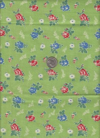 Vintage Feedsack Green Blue Red Floral Feed Sack Quilt Sewing Fabric