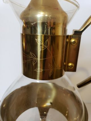 Princess House Brass & Crystal Coffee Tea Pot w/ Warmer Vintage Carafe 447 3