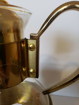 Princess House Brass & Crystal Coffee Tea Pot w/ Warmer Vintage Carafe 447 5