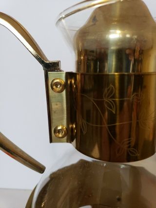 Princess House Brass & Crystal Coffee Tea Pot w/ Warmer Vintage Carafe 447 6